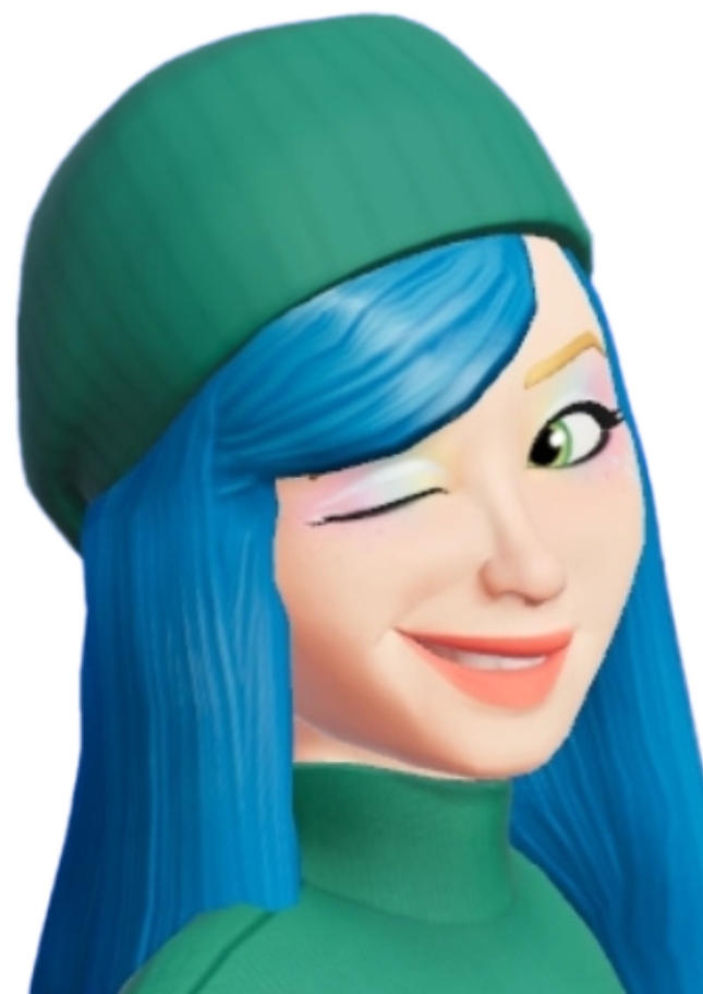 Avatar do Tomate Azul piscando simpaticamente